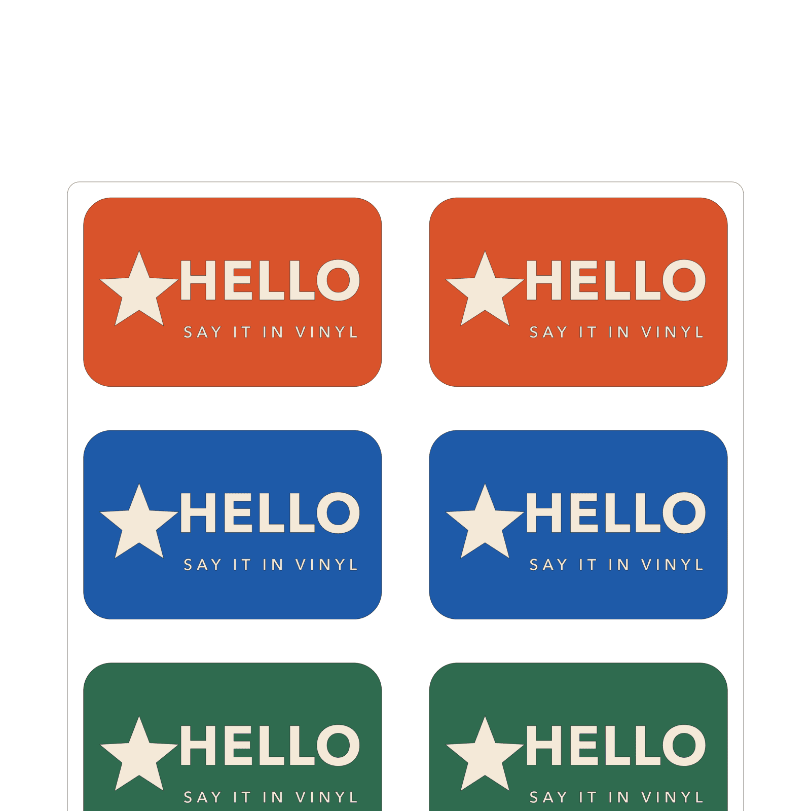 Six rounded sticker shapes in red, blue and green inside a weed box on a Letter-size sheet